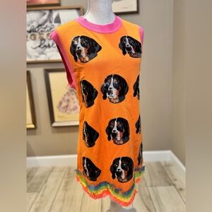 New! Rare! QUEEN OF SPARKLES Orange Smokey the Dog Pailette Sweater Dress